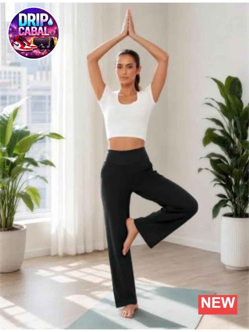 High Waisted Wide Leg Yoga Pants with Pockets, Stretchy Lounge Trousers, 4-Way